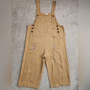 Easel Orange Distressed Women Overalls